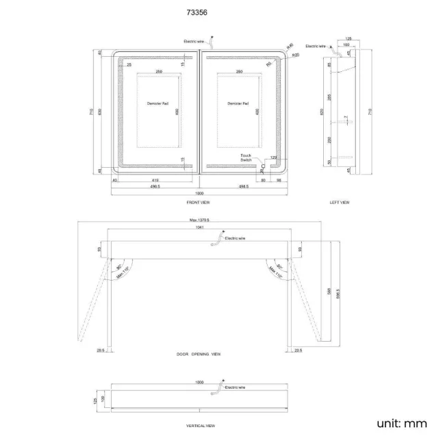 Olivia Matt Brass Illuminated LED Mirror Cabinet 710x1000mm