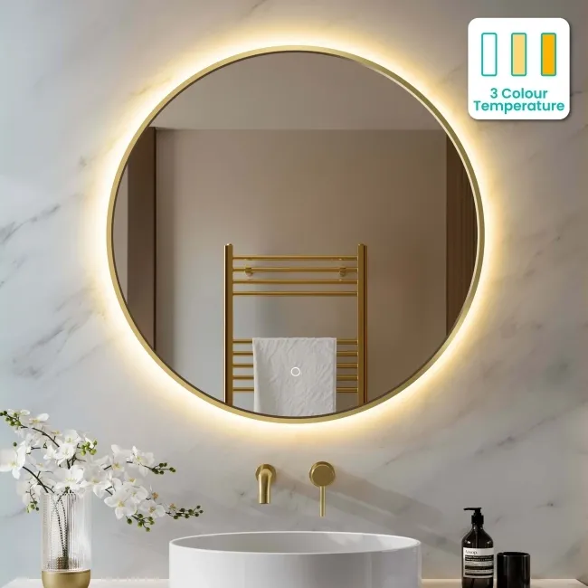 Delilah Brushed Brass Round Backlit Illuminated LED Mirror 800mm