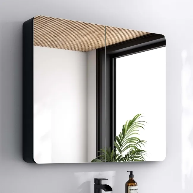 Aurora Matt Black Mirror Cabinet 700x800mm