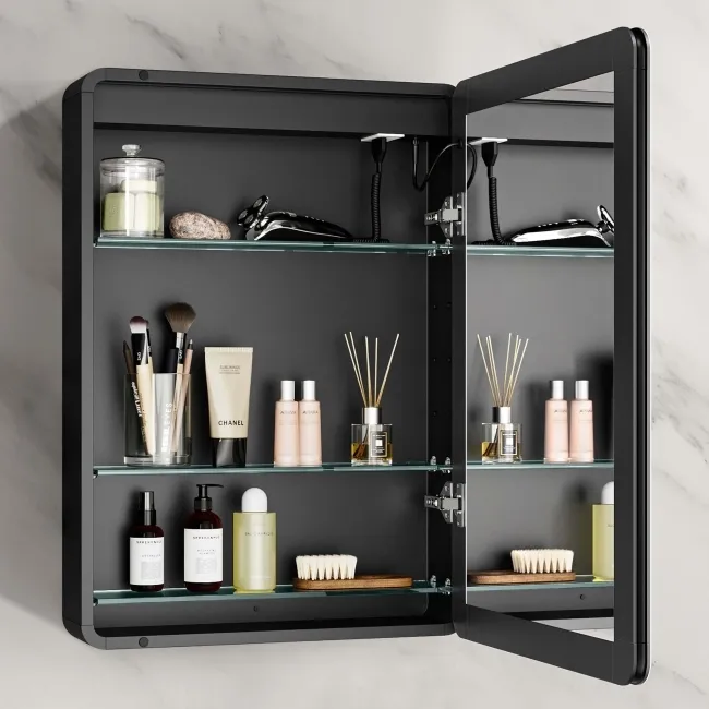 Aurora Matt Black Illuminated LED Mirror Cabinet 700x500mm