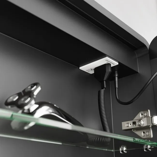 Aurora Matt Black Illuminated LED Mirror Cabinet 700x800mm