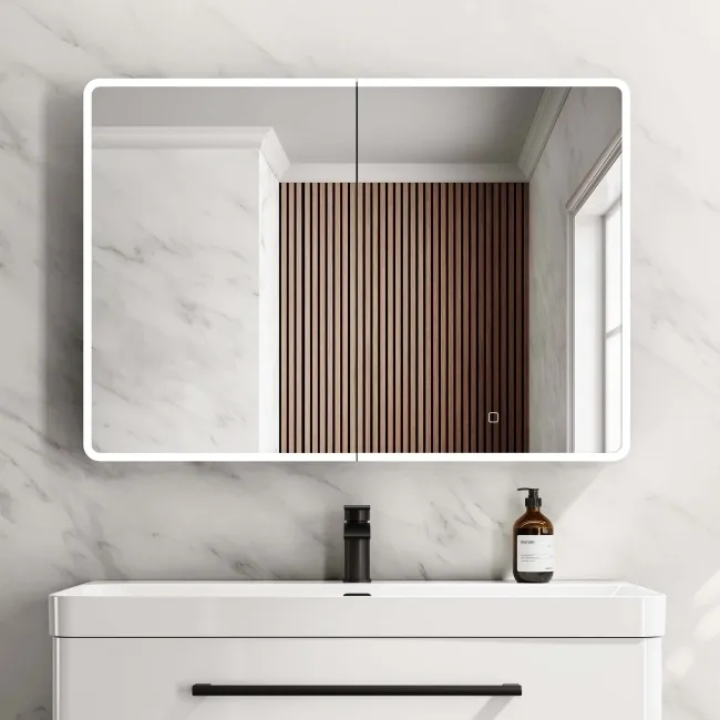 Aurora Matt Black Illuminated LED Mirror Cabinet 700x1000mm