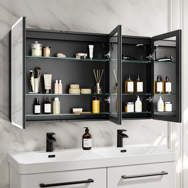 Aurora Matt Black Illuminated LED Mirror Cabinet 700x1200mm