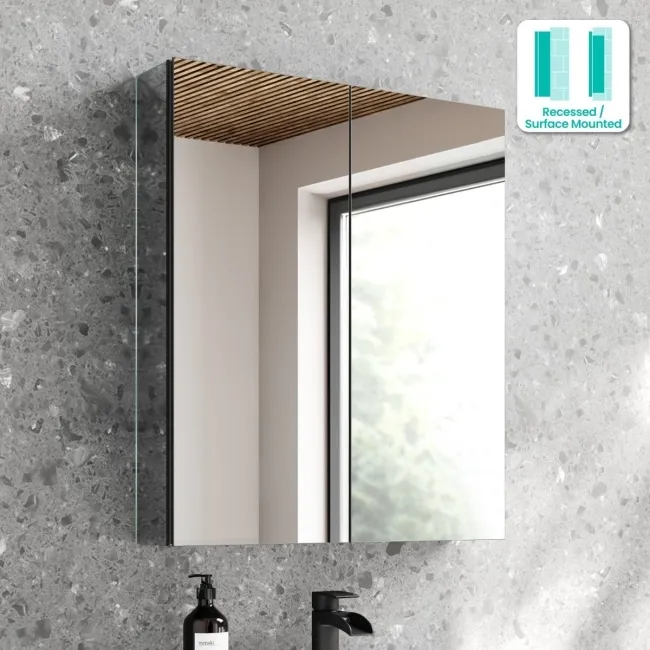 Esme Matt Black Recessed Mirror Cabinet 700x600mm