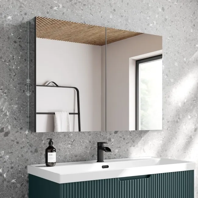 Esme Matt Black Recessed Mirror Cabinet 700x1000mm