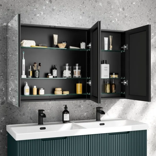 Esme Matt Black Recessed Mirror Cabinet 700x1200mm