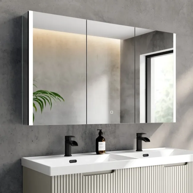 Selma Matt Black Illuminated LED Recessed Mirror Cabinet 700x1200mm