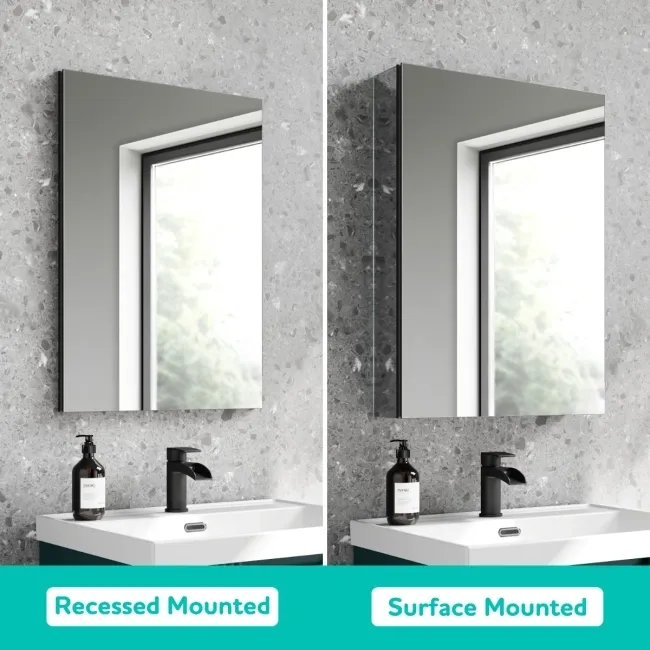 Esme Matt Black Illuminated LED Recessed Mirror Cabinet 700x500mm