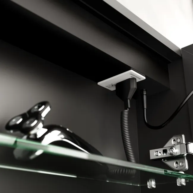 Esme Matt Black Illuminated LED Recessed Mirror Cabinet 700x500mm