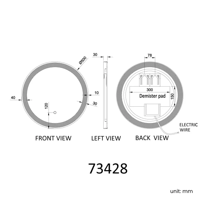  Delilah Brushed Brass Round Illuminated LED Mirror 500mm 