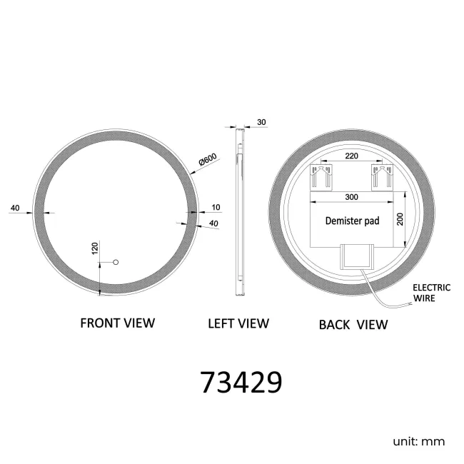 Delilah Brushed Brass Round Illuminated LED Mirror 600mm