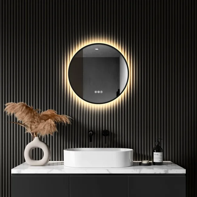 Delilah Black Framed Round Backlit LED Mirror With BLUETOOTH Speaker 500mm