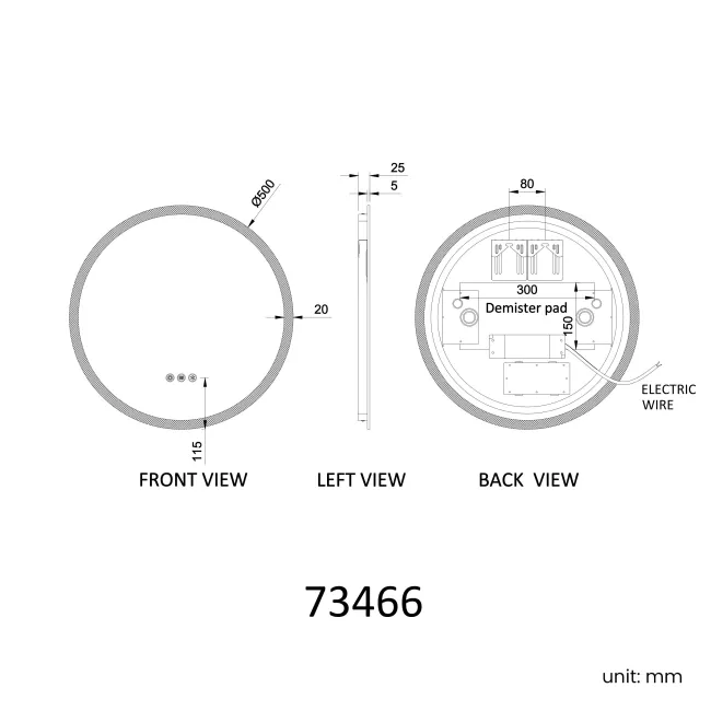Grace Round Illuminated LED Mirror With BLUETOOTH Speaker 500mm