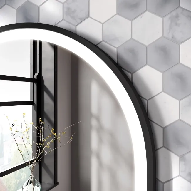 Maya Black Framed Arched Illuminated LED Mirror 750x500mm