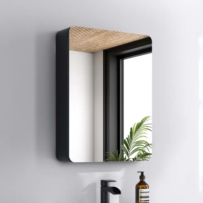 Aurora Matt Black Mirror Cabinet 600x450mm