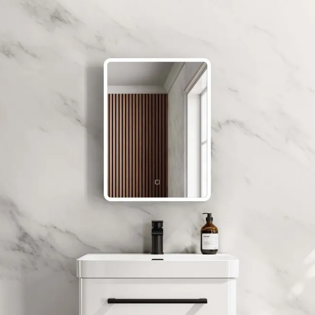 Aurora Matt Black Illuminated LED Mirror Cabinet 600x450mm