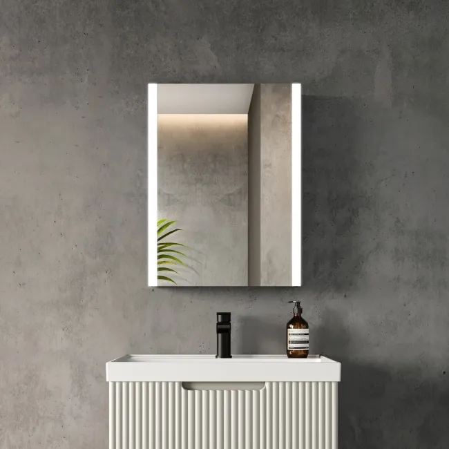 Selma Battery Operated Matt Black Illuminated LED Mirror Cabinet 600x450mm
