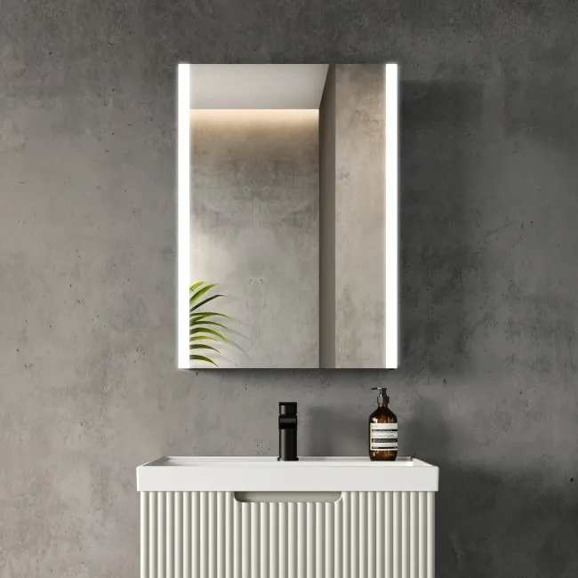 Selma Battery Operated Matt Black Illuminated LED Mirror Cabinet 700x500mm