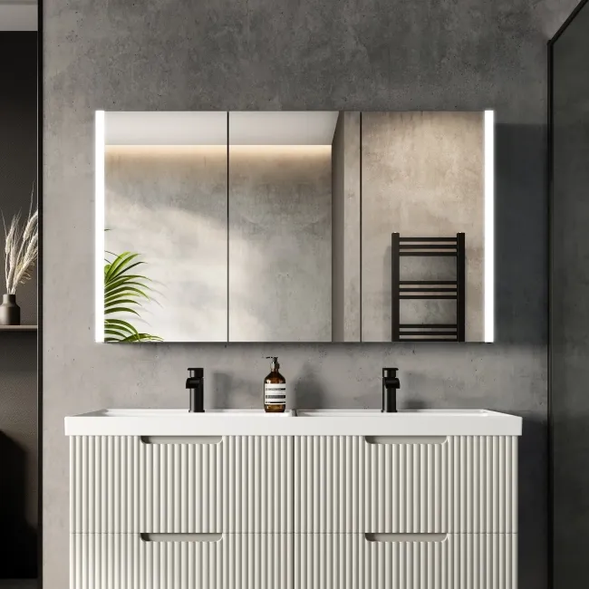 Selma Battery Operated Matt Black Illuminated LED Mirror Cabinet 700x1200mm