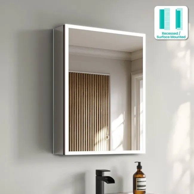 Esme Matt Black Illuminated LED Recessed Mirror Cabinet 600x450mm