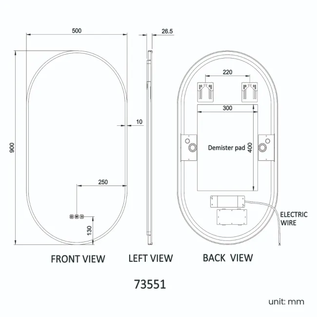Ada Brushed Brass Backlit Illuminated LED Mirror With BLUETOOTH Speaker 900x500mm