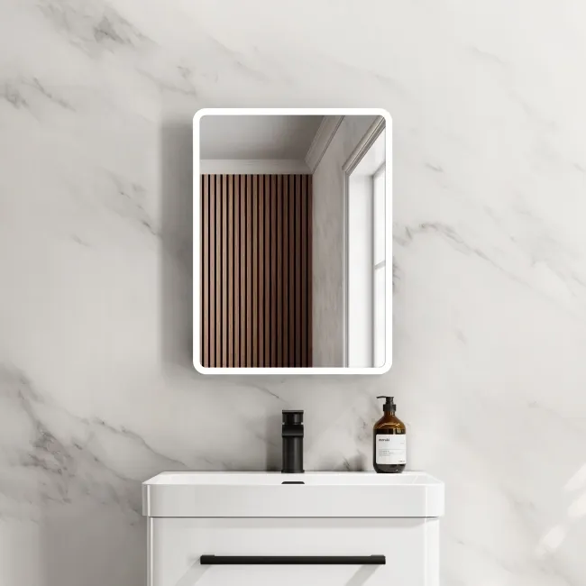 Aurora Battery Operated Matt Black Illuminated LED Mirror Cabinet 600x450mm