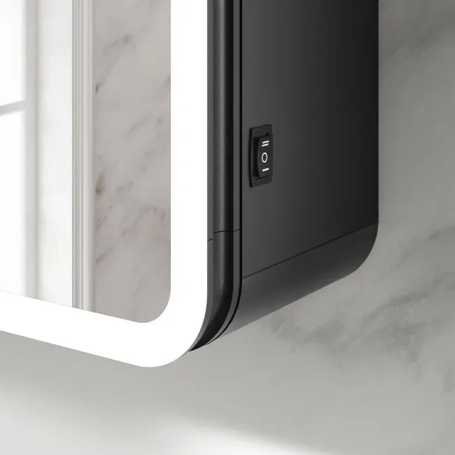 Aurora Battery Operated Matt Black Illuminated LED Mirror Cabinet 700x600mm