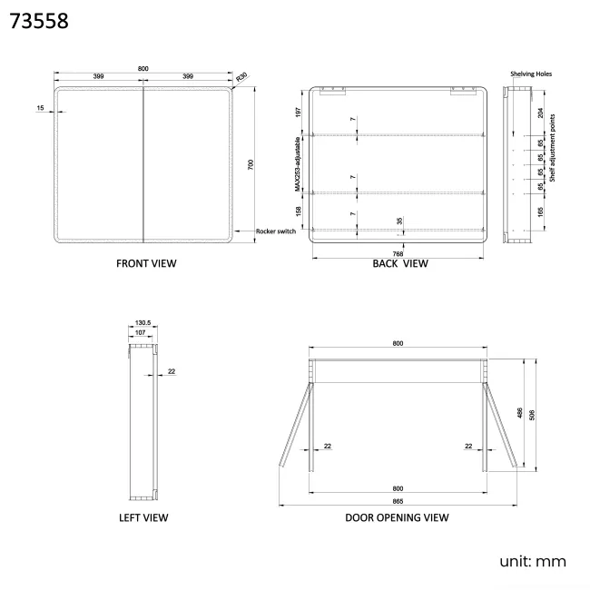 Aurora Battery Operated Matt Black Illuminated LED Mirror Cabinet 700x800mm
