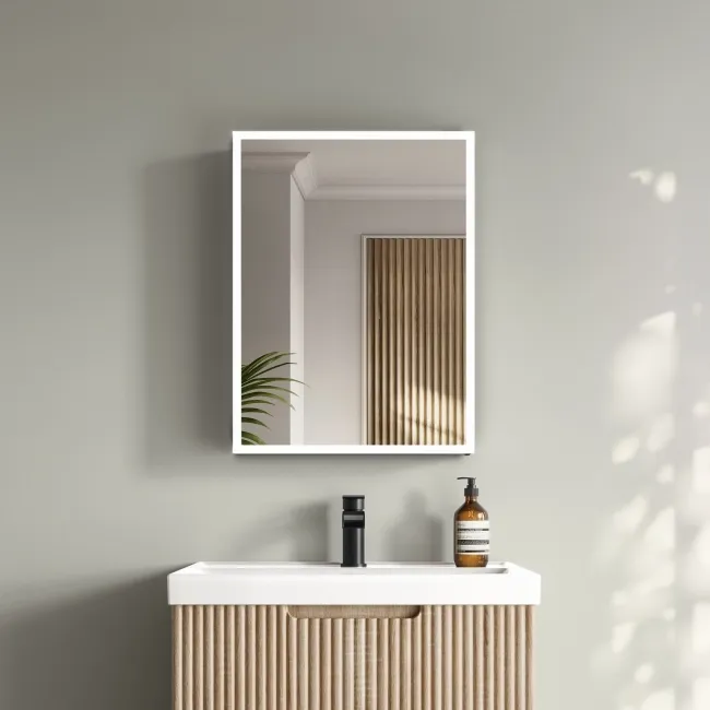 Esme Battery Operated Matt Black Illuminated LED Mirror Cabinet 600x450mm