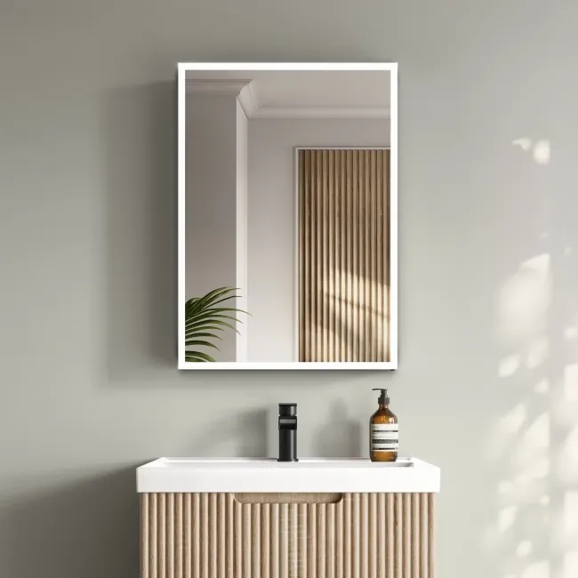 Esme Battery Operated Matt Black Illuminated LED Mirror Cabinet 700x500mm