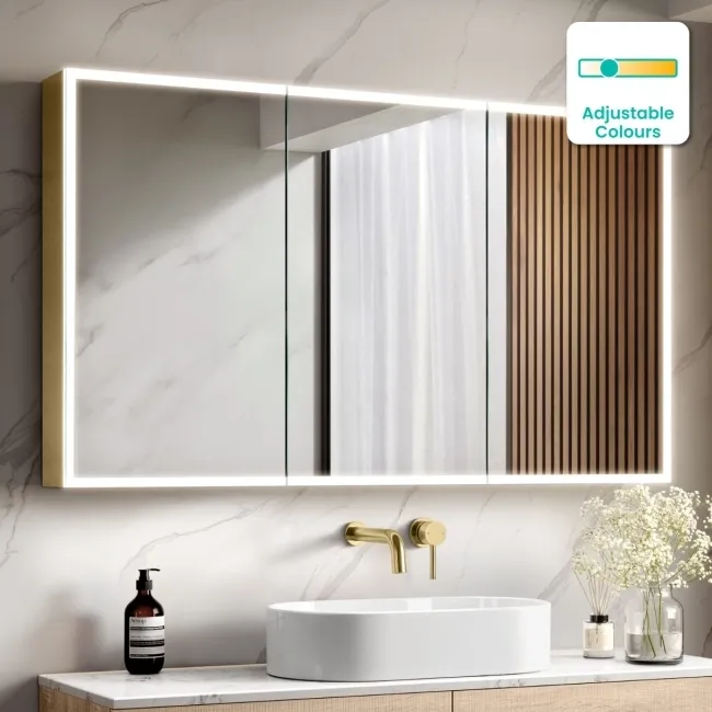 Margot Brushed Brass Illuminated LED Mirror Cabinet 700x1200mm