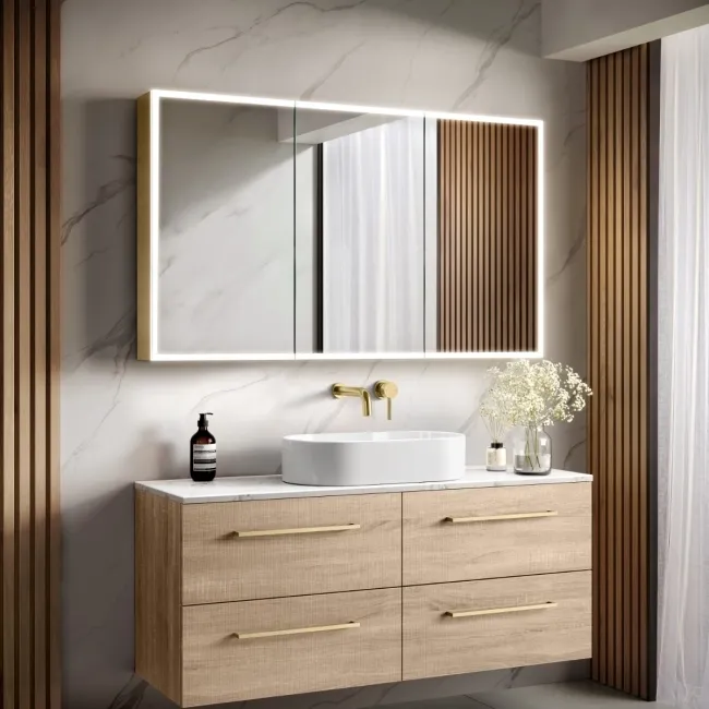 Margot Brushed Brass Illuminated LED Mirror Cabinet 700x1200mm