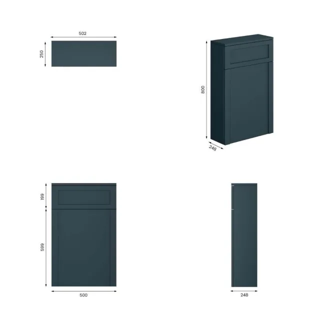 Inky Blue Slimline Back To Wall Toilet Unit 500mm