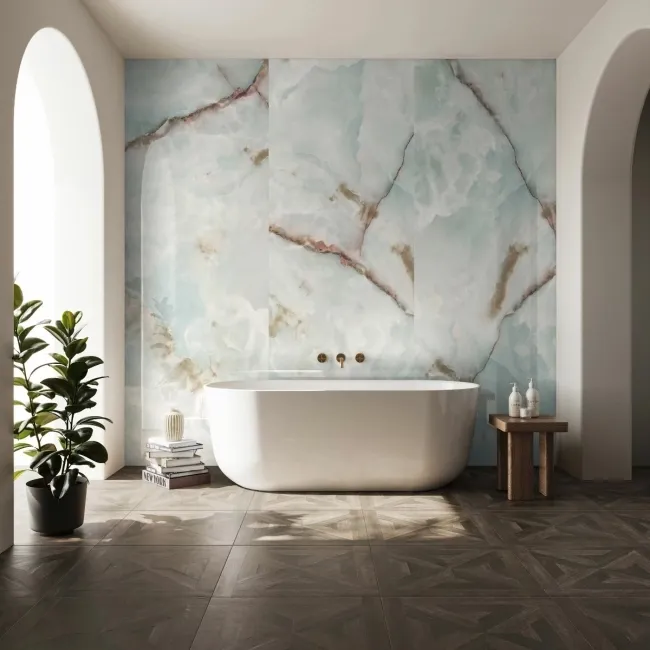 Trepanel Aqua® Gloss Green Onyx Effect PVC Shower Wall Panel