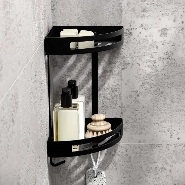 Ivy Matt Black Double Corner Shower Basket