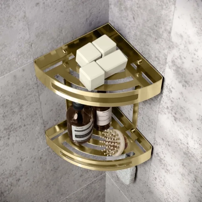 Ivy Brushed Brass Double Corner Shower Basket