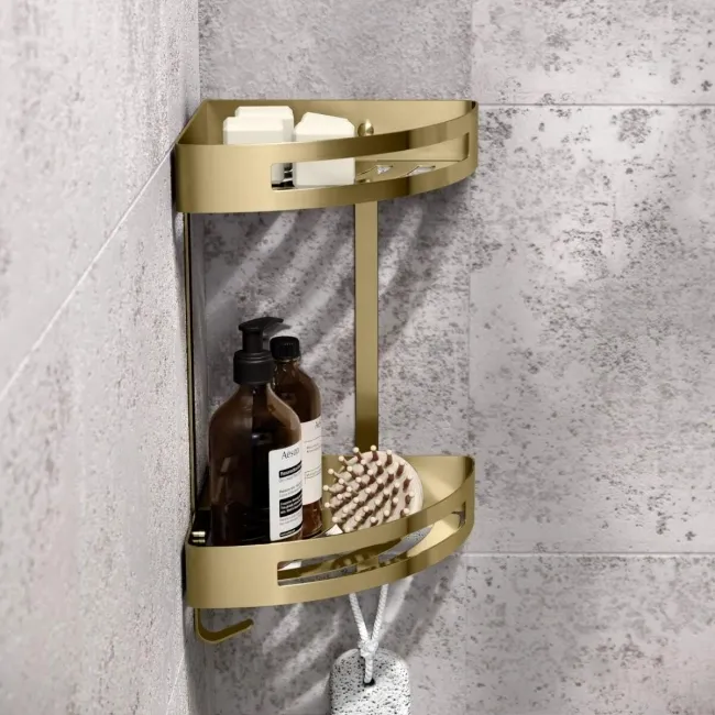 Ivy Brushed Brass Double Corner Shower Basket