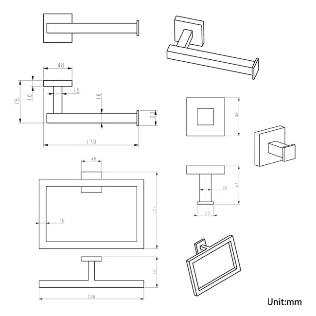 Isla Matt Black 3 Pieces Accessory Set