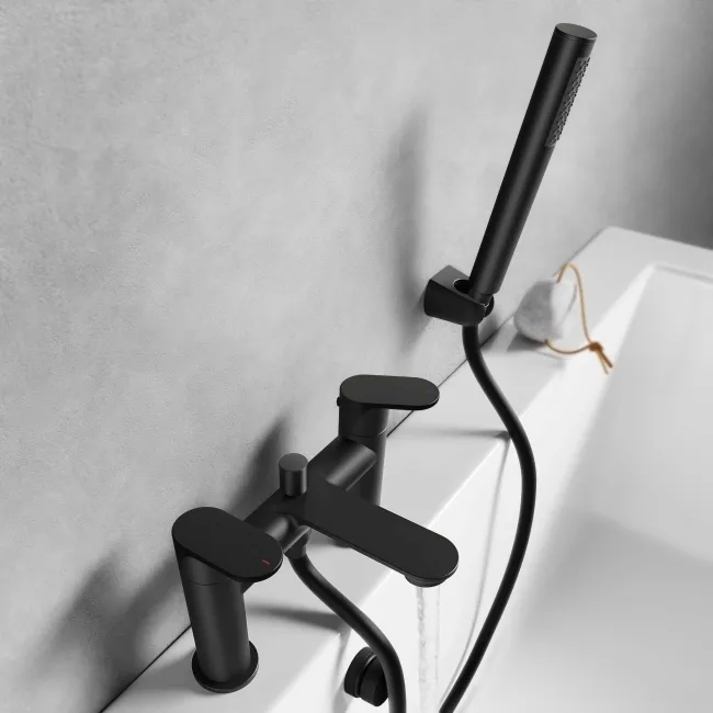Anker Matt Black Basin & Shower Bath Mixer Tap Set