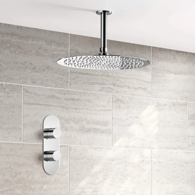 Ballina Premium Ceiling Chrome Round Thermostatic Shower Set - 300mm Head