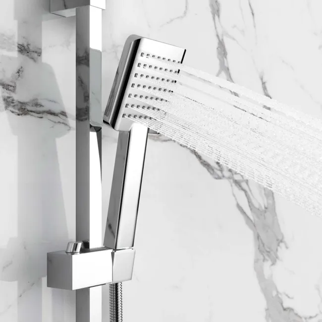 Galway Premium Chrome Square Thermostatic Bath Filler Shower Set - 200mm Head & Slider Shower