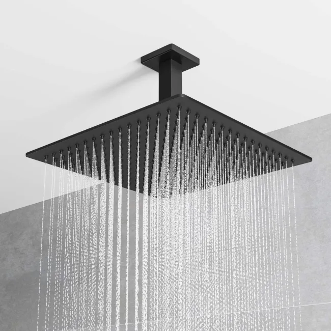 Galway Premium Ceiling Matt Black Square Thermostatic Shower Set - 300mm Head & Hand Shower