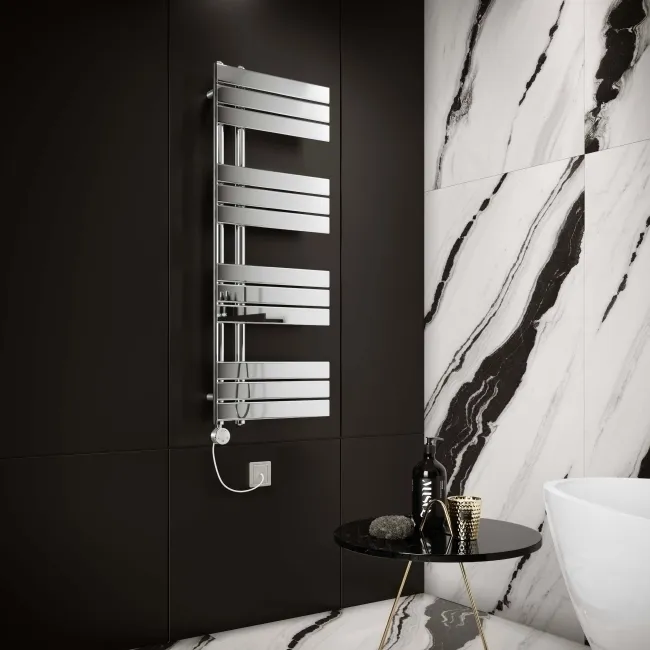 Seville Electric Chrome Designer Flat Panel Heated Towel Rail 1200x450mm