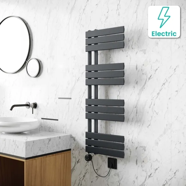 Seville Electric Anthracite Designer Flat Panel Heated Towel Rail 1200x450mm