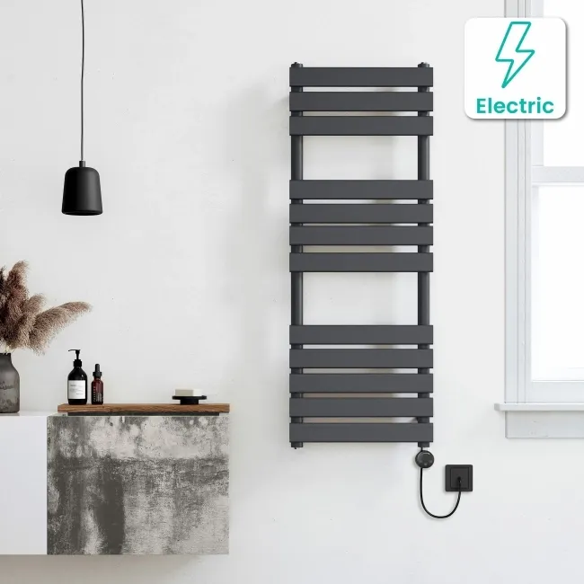 Santorini Electric Anthracite Flat Panel Heated Towel Rail 1200x450mm