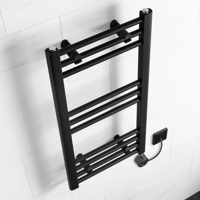 Barcelona Electric Matt Black Straight Heated Towel Rail 800x400mm