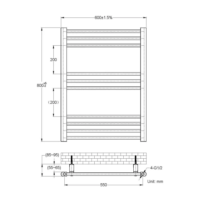 Barcelona Electric Matt Black Straight Heated Towel Rail 800x600mm