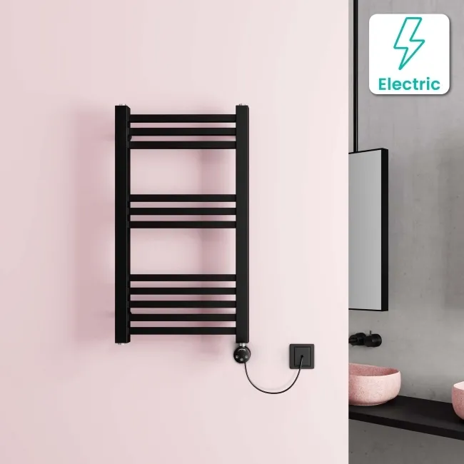 Valetta Electric Matt Black Square Heated Towel Rail 800x450mm