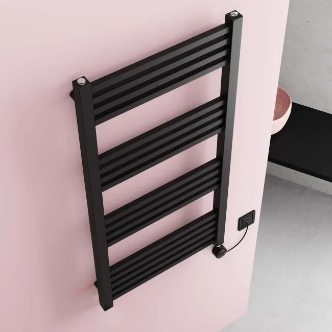 Valetta Electric Matt Black Square Heated Towel Rail 1200x600mm