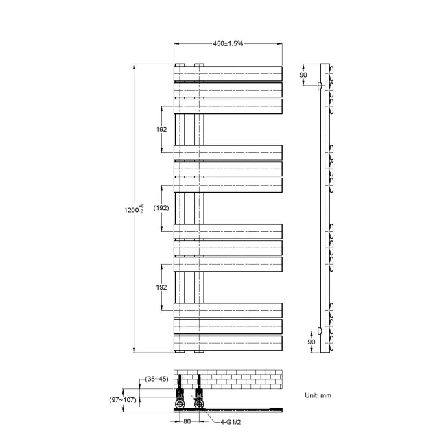Seville Electric Brushed Brass Designer Flat Panel Heated Towel Rail 1200x450mm
